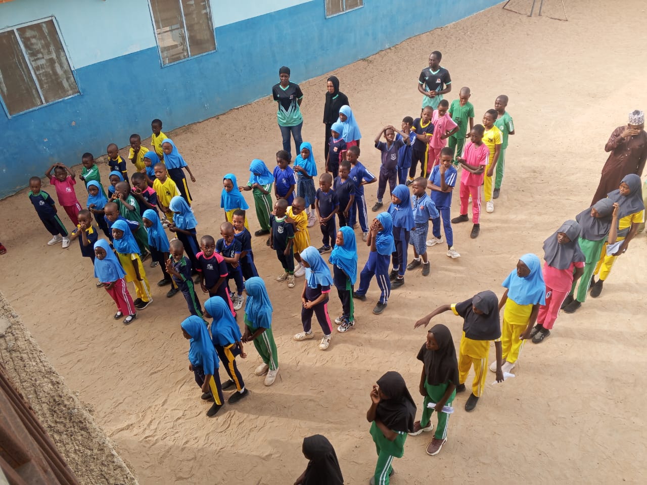 Students in playground formation