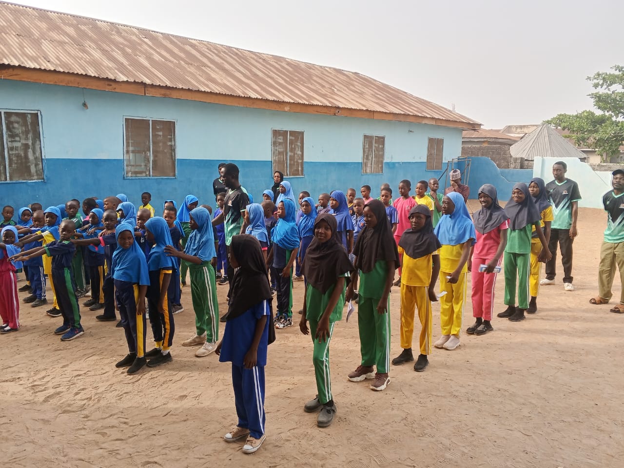 Morning assembly in courtyard