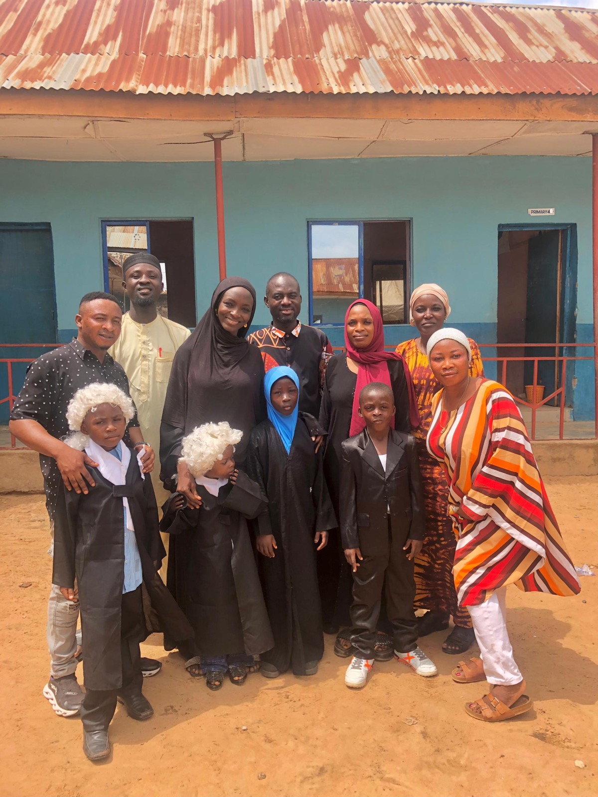 Career day pupils dressed as lawyers with parents