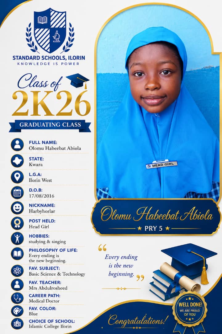 Graduation card for Olomu Habeebat Abiola, Head Girl