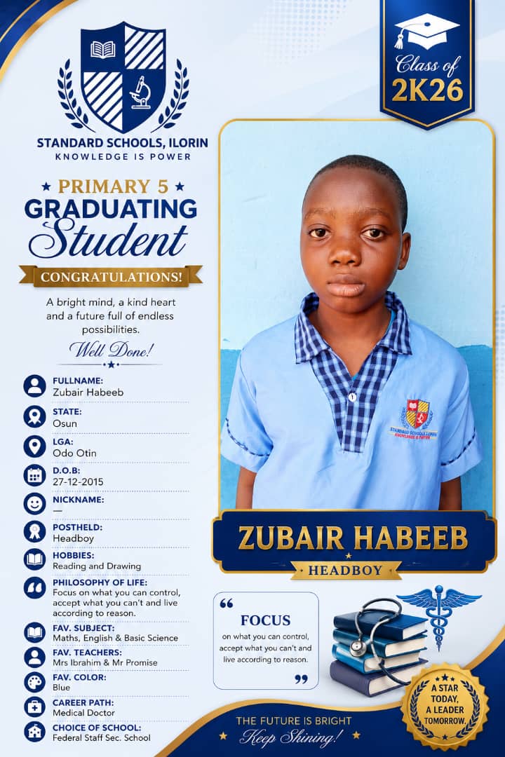 Graduation card for Zubair Habeeb, Headboy
